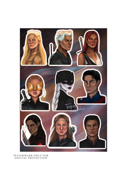 Characters from ACOTAR, ToG & CC - Sticker Sheet